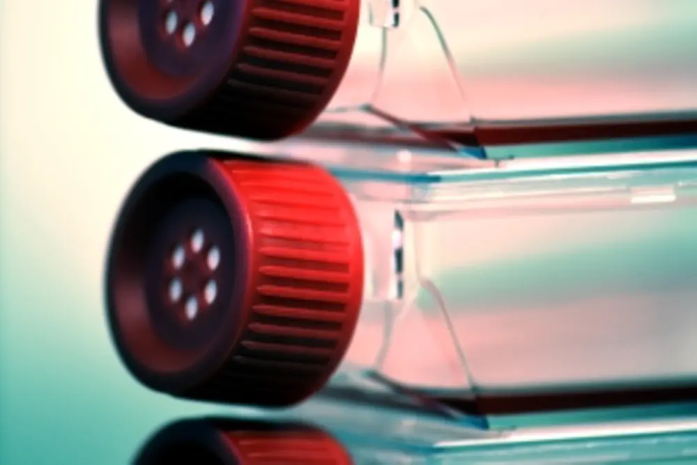 Science flasks stacked on top of each other.
